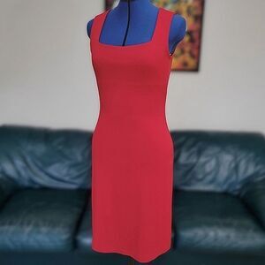 Vtg Le Château red square neck slinky ribbed bodycon midi dress